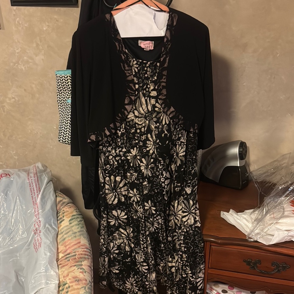 Floral Black and Cream Mini Dress